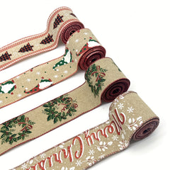 4.57 Meter Burlap Christmas Ribbon Wired Tree Snowman Gnome Brown