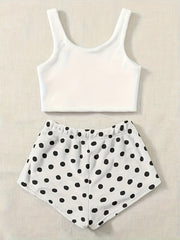Fuzzy Fleece Pajama Set with Polka Dot Shorts