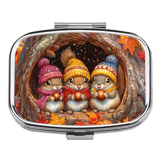Squirrels Pill Box 2 Compartment Portable Medicine Case