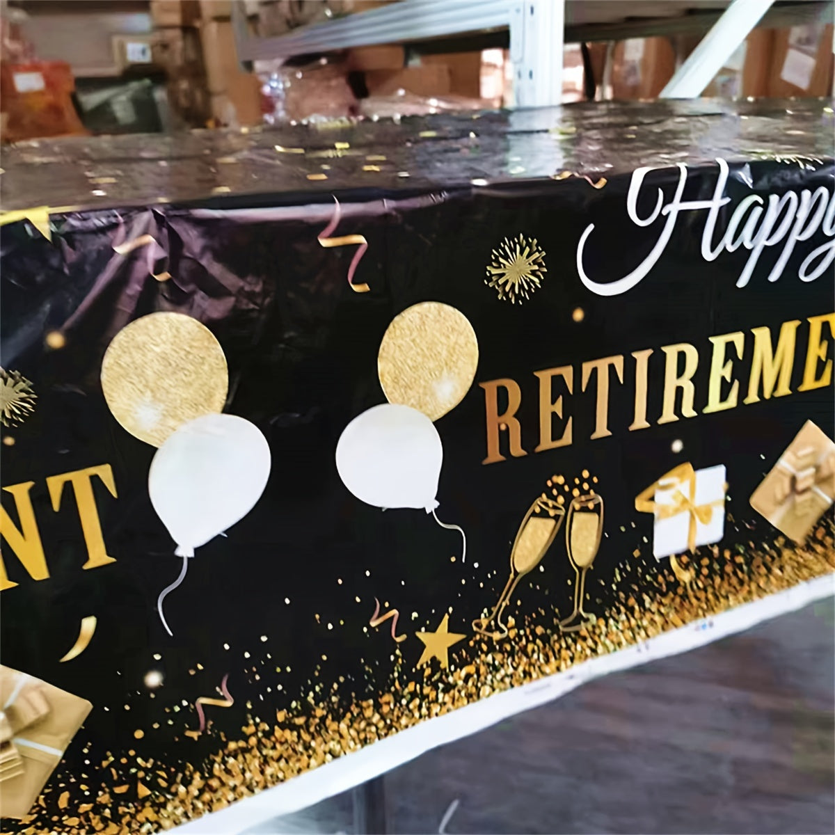 Golden Happy Retirement Tablecloth Disposable Plastic Table Cover