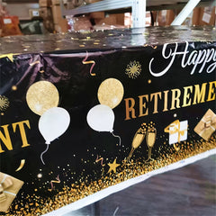 Golden Happy Retirement Tablecloth Disposable Plastic Table Cover