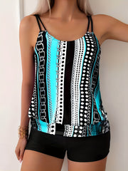 Striped & Polka Dot Tankini Set High Stretch Two Piece Swimsuit