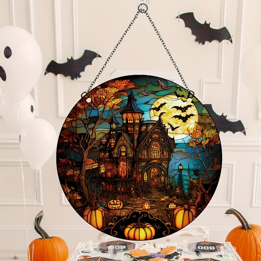 Halloween Acrylic Window Decoration - Moon Castle Bat Pumpkin