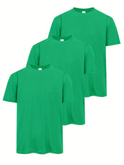 3pcs Men's Solid T shirt Active Breathable & Quick-Dry for Workouts