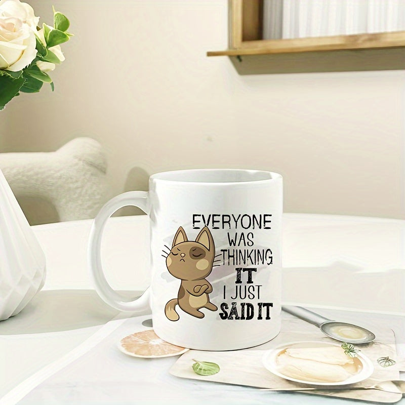 11oz Cartoon Cat Ceramic Coffee Cup for Outdoor Travel