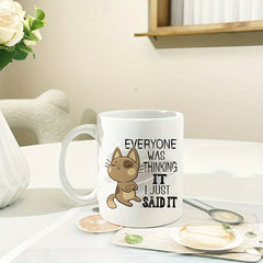 11oz Cartoon Cat Ceramic Coffee Cup for Outdoor Travel