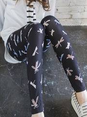 Dragonfly Print Skinny Leggings Women's Casual Stretchy Leggings