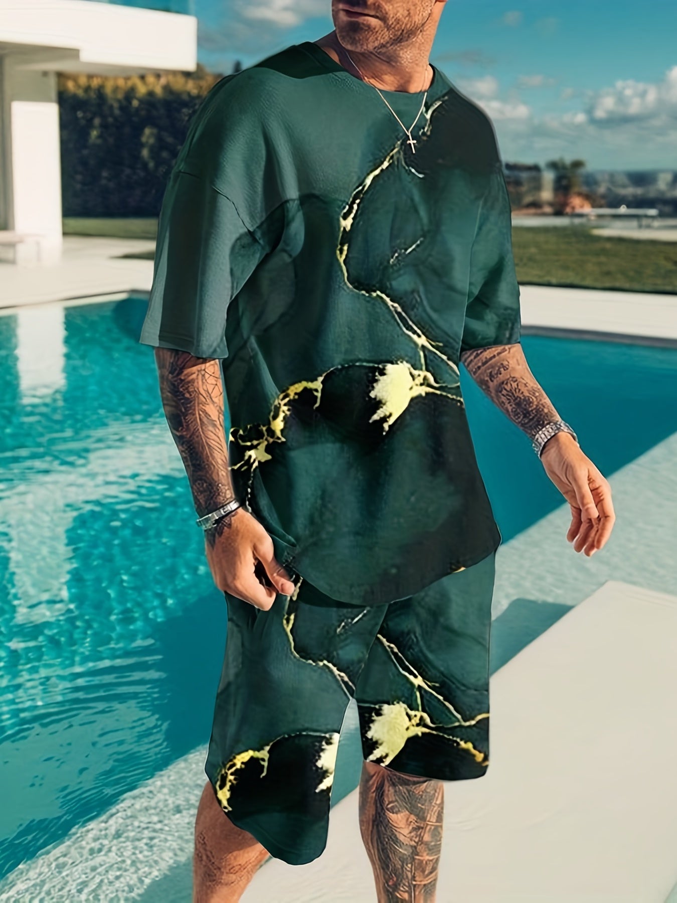 Men's King Print Tee & Shorts Set for Summer Outdoor