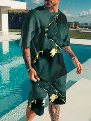 Men's King Print Tee & Shorts Set for Summer Outdoor