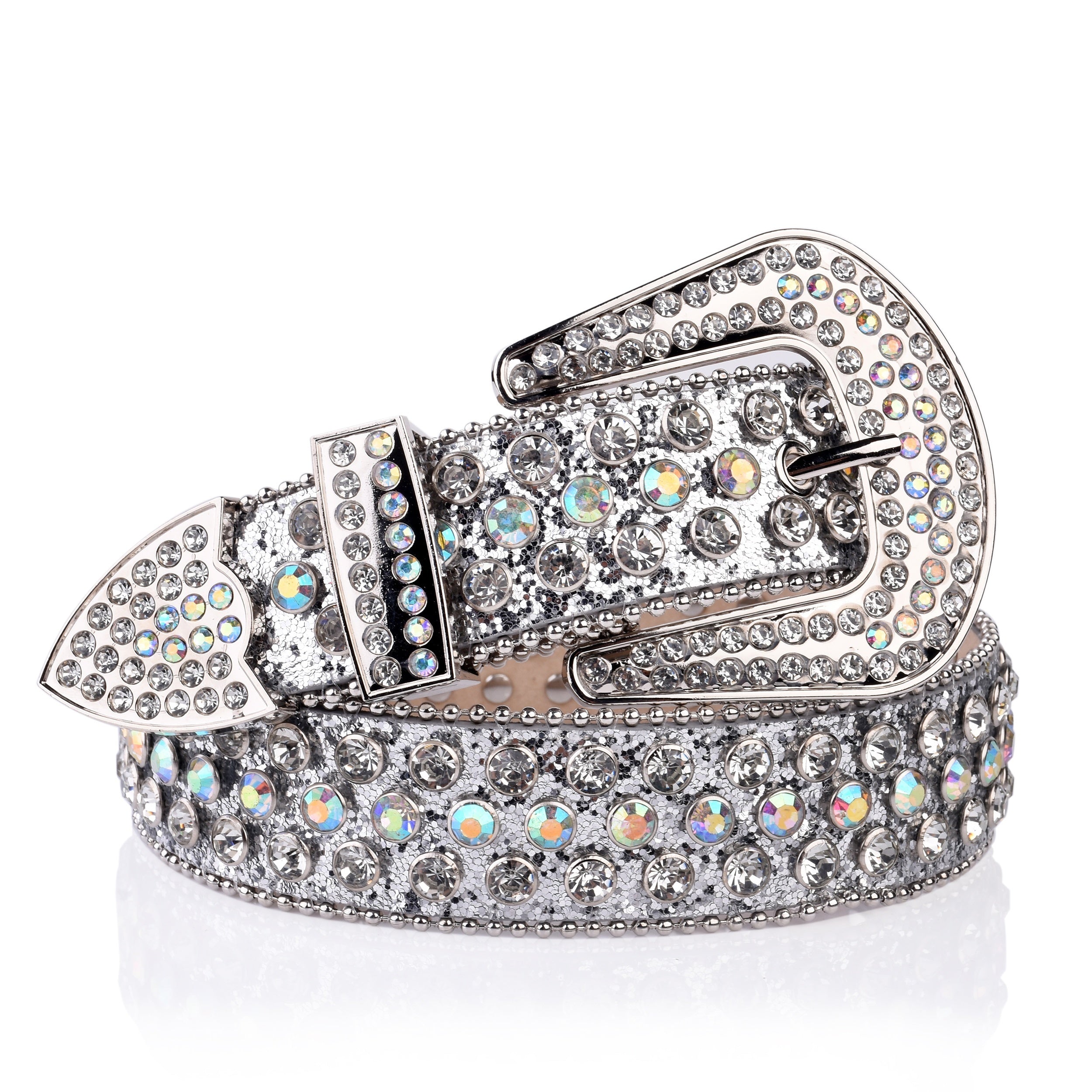 Glitter Y2K Belt Silvery PU Leather Rhinestone Buckle Women Punk Cowgirl Belt