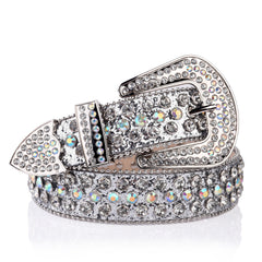 Glitter Y2K Belt Silvery PU Leather Rhinestone Buckle Women Punk Cowgirl Belt