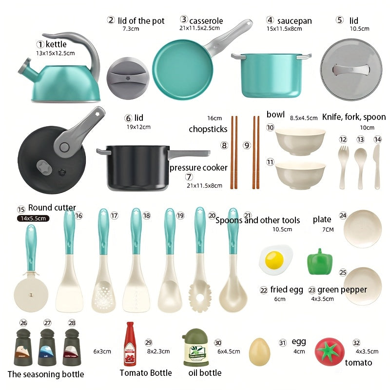 32pcs Kids Play Kitchen Cooking Pans Toys for Boys and Girls