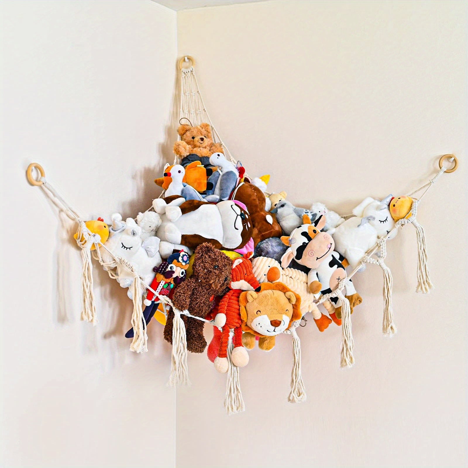 Stuffed Animal Storage Hammock Nursery Organizer Beige