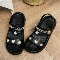 Women's Double Strap Charms Clogs Open Toe Wedge Slide Sandals