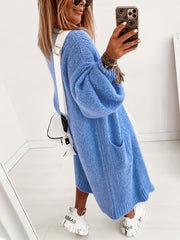 Solid Long Sleeve Open Front Cardigan with Pockets