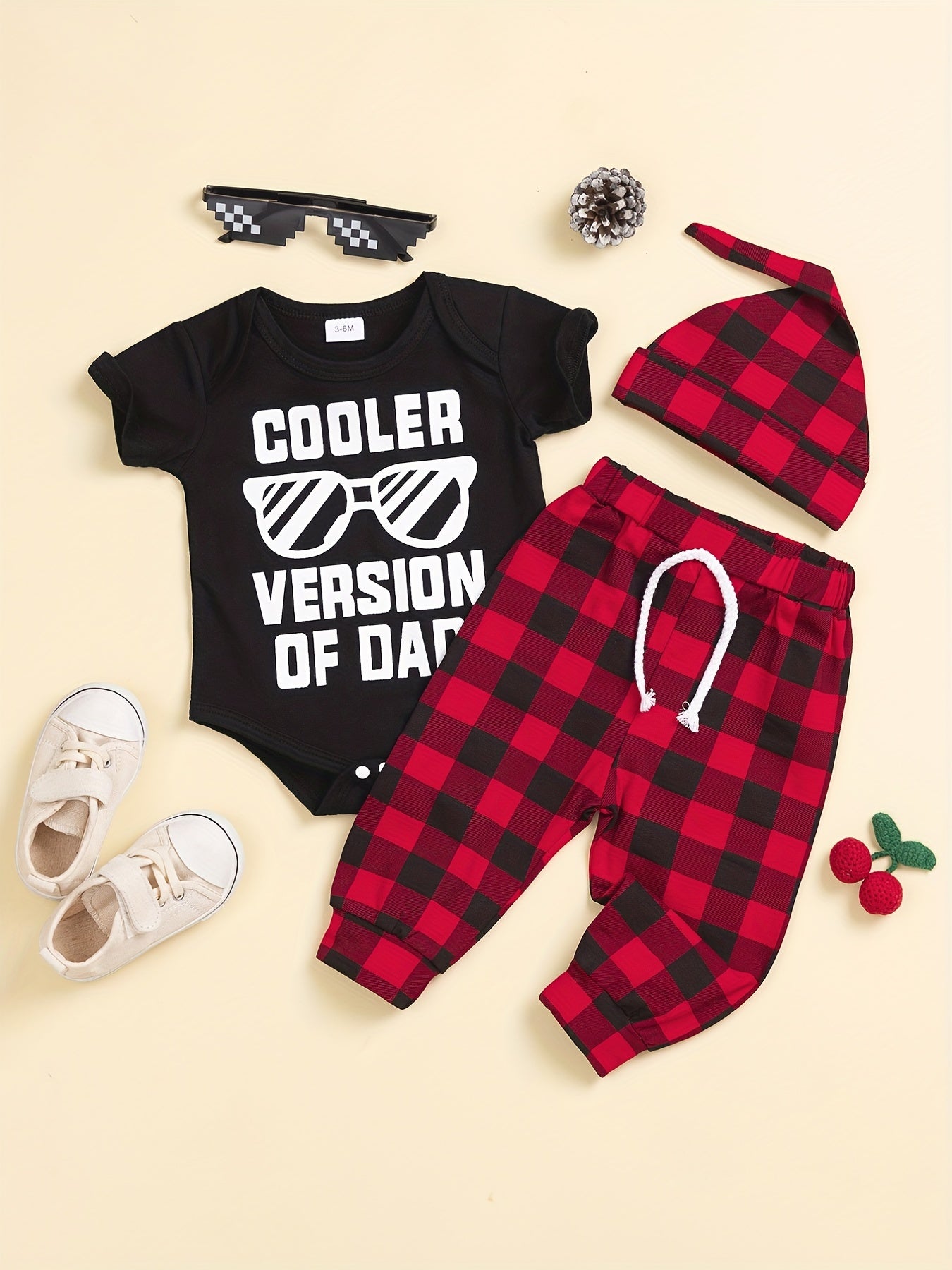 Infant Boys Cooler Dad Short Sleeve Onesie & Pants & Hat Set