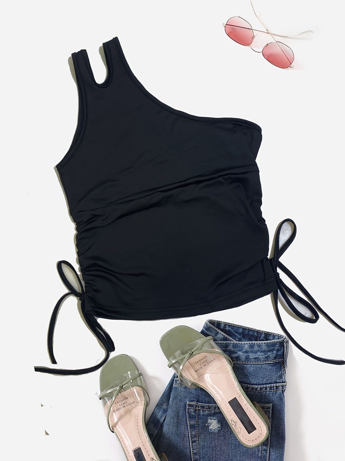 Y2K One Shoulder Drawstring Tank Top