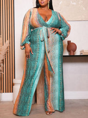 Tie Dye Lantern Sleeve Jumpsuit With Belt