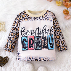 Infant Baby Girls Leopard CRAZY Letter Print Pullover Top