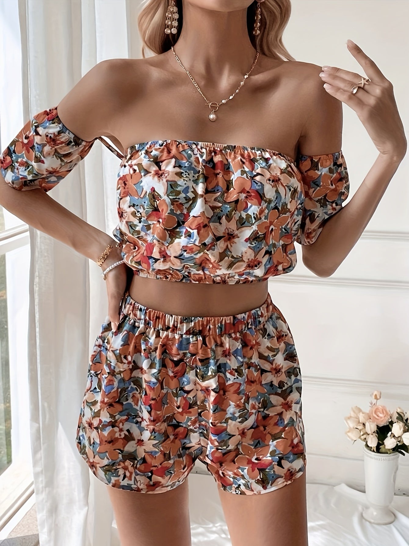 Boho Floral Print Vacation Two piece Set