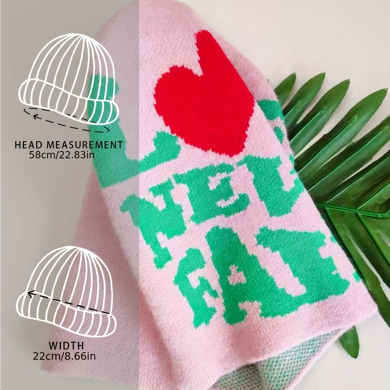 Pink Letter Jacquard Warm Beanie Love Never Fails Elastic Knit Hat