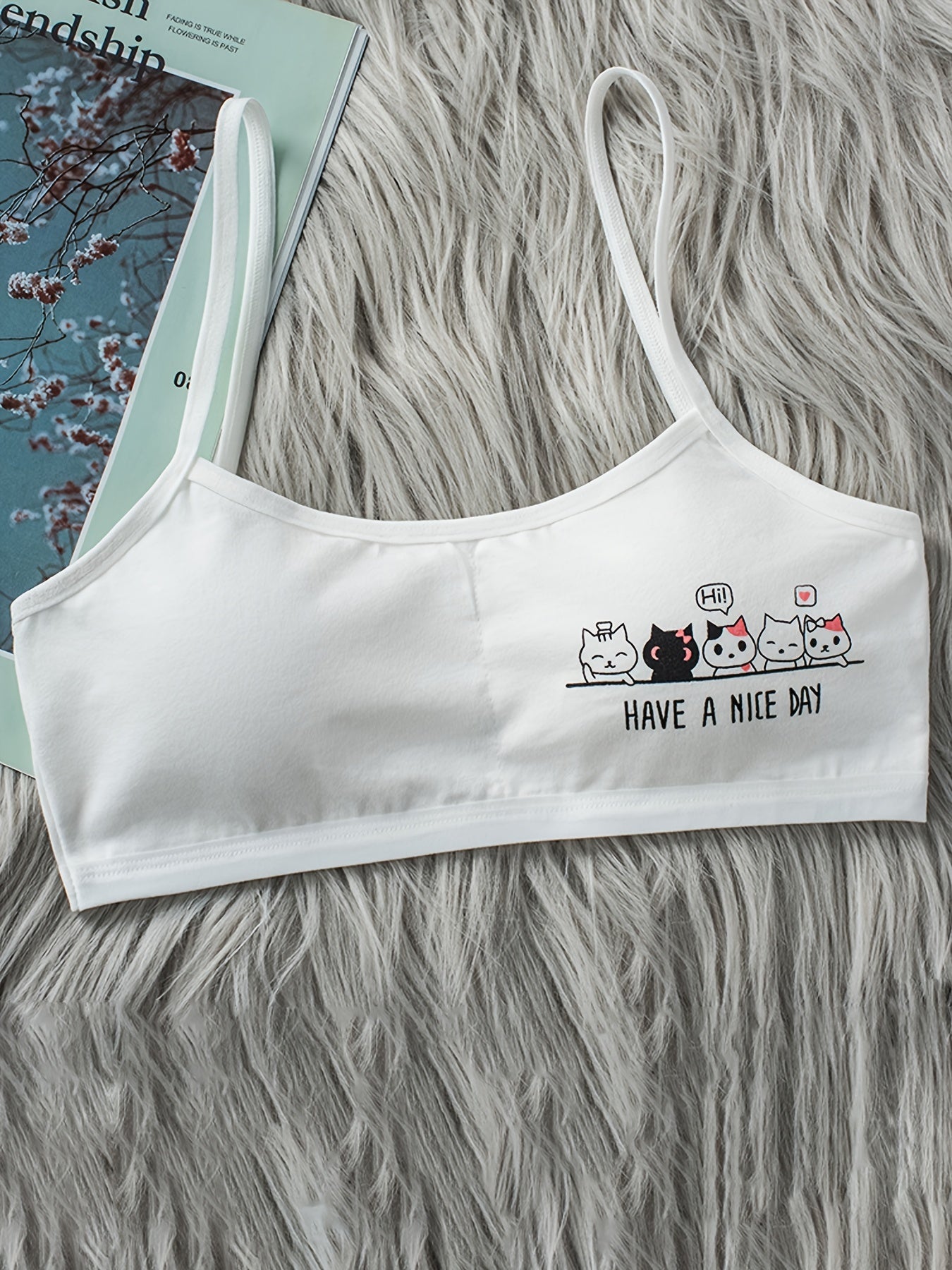 4pcs Girls Cat Print Stretchy Bralette Underwear