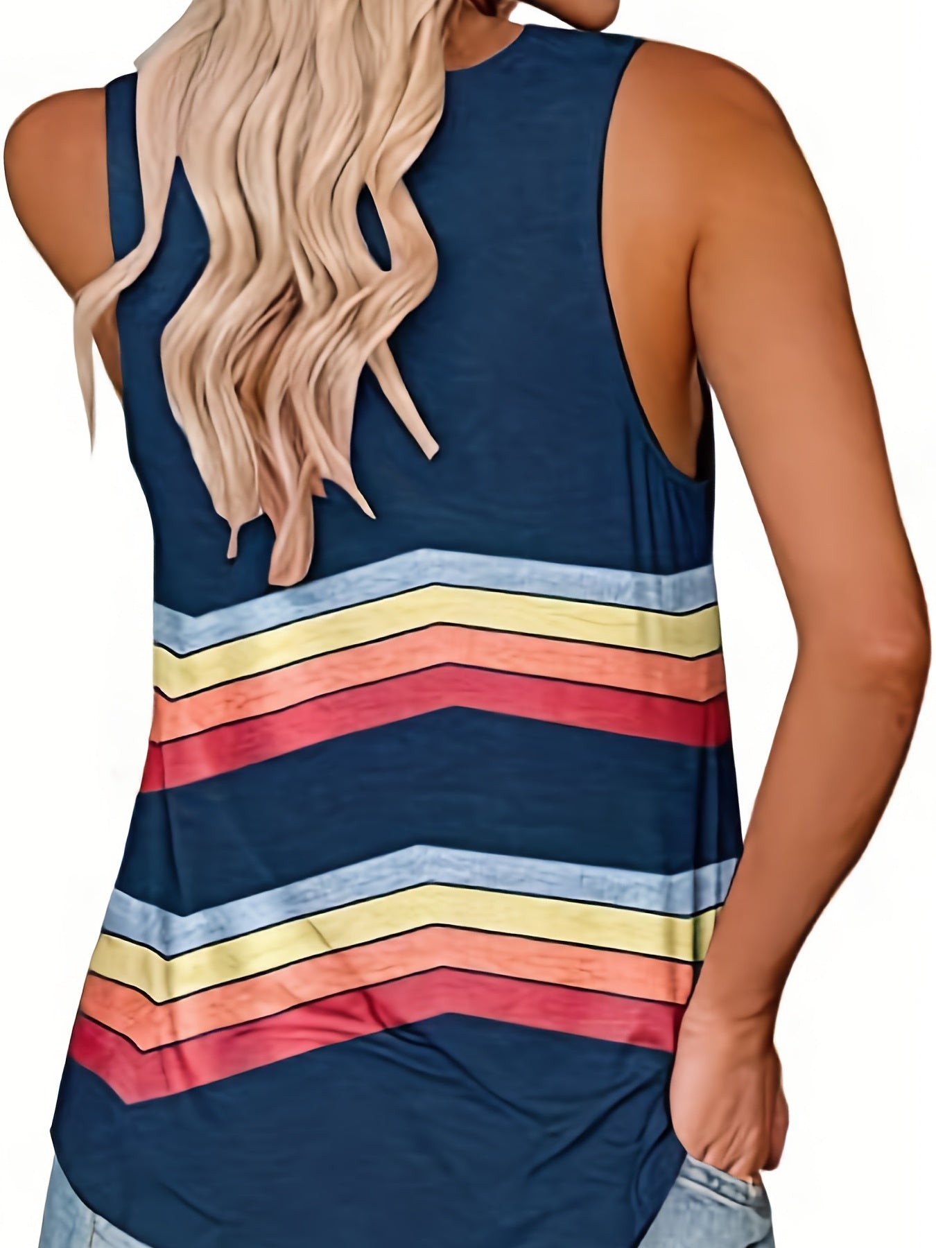 Stripe Print V Neck Tank Top