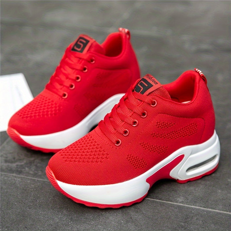 Women's Lightweight Mesh Sneakers Platform Low Top Lace Up Casual Shoes