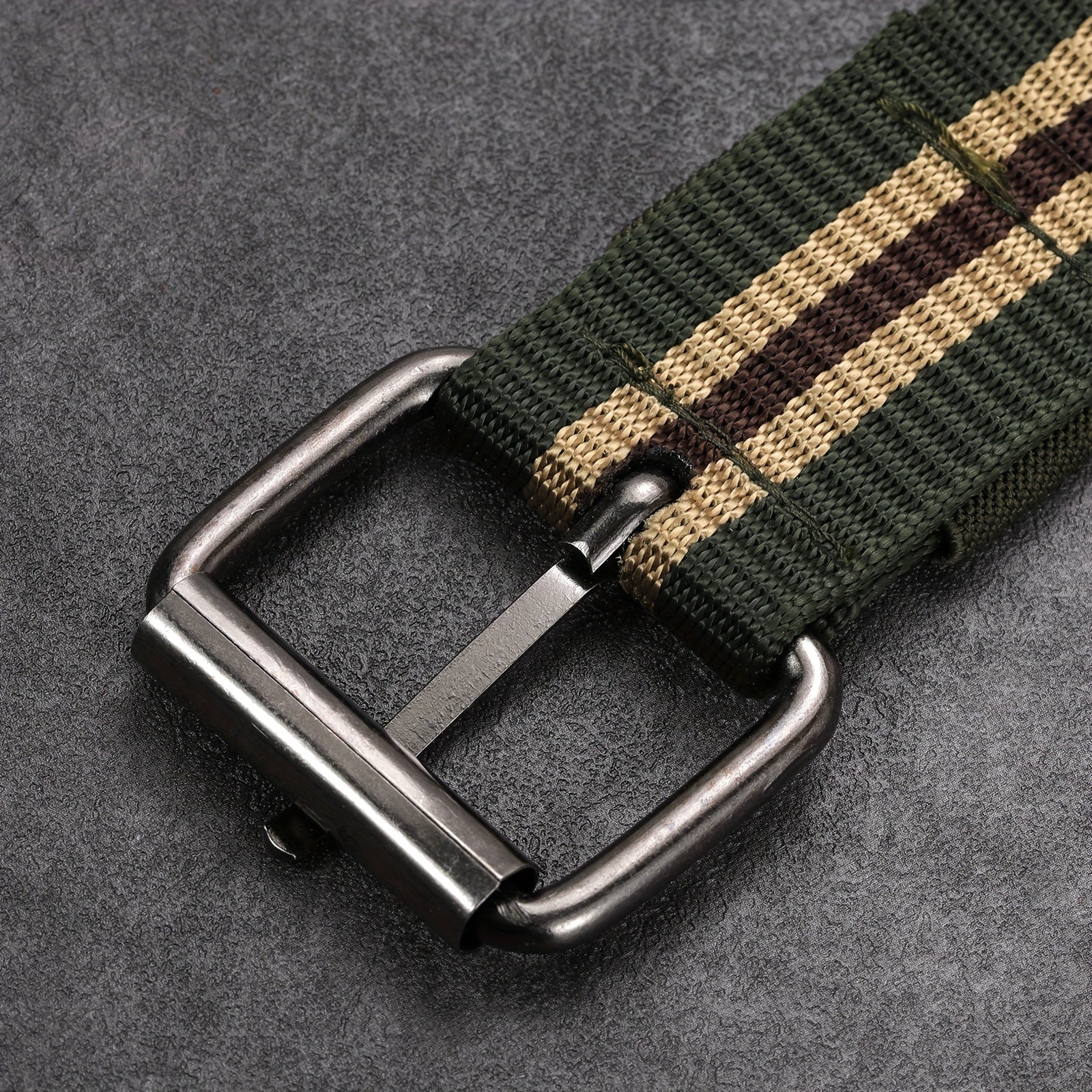 Men's Army Green Cloth Strap Square Belt