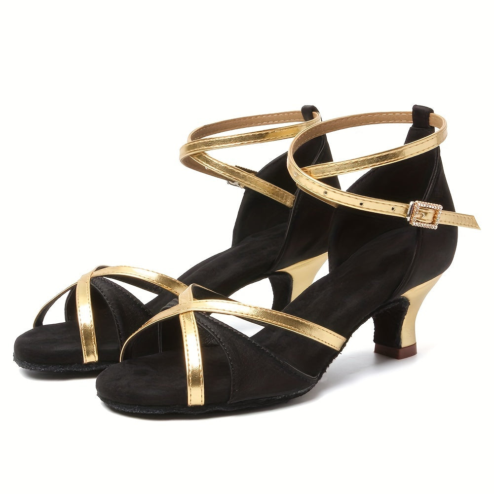 Women's Non-slip Med Heel Dance Sandals Lightweight Latin Dance Shoes