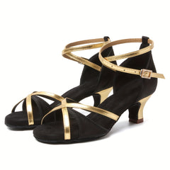Women's Non-slip Med Heel Dance Sandals Lightweight Latin Dance Shoes