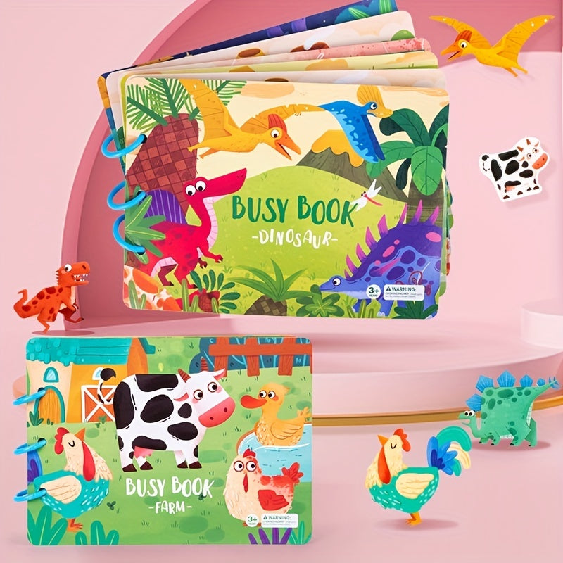 Montessori Busy Book Set: Dinosaur & Farm Learning Toys