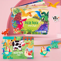 Montessori Busy Book Set: Dinosaur & Farm Learning Toys