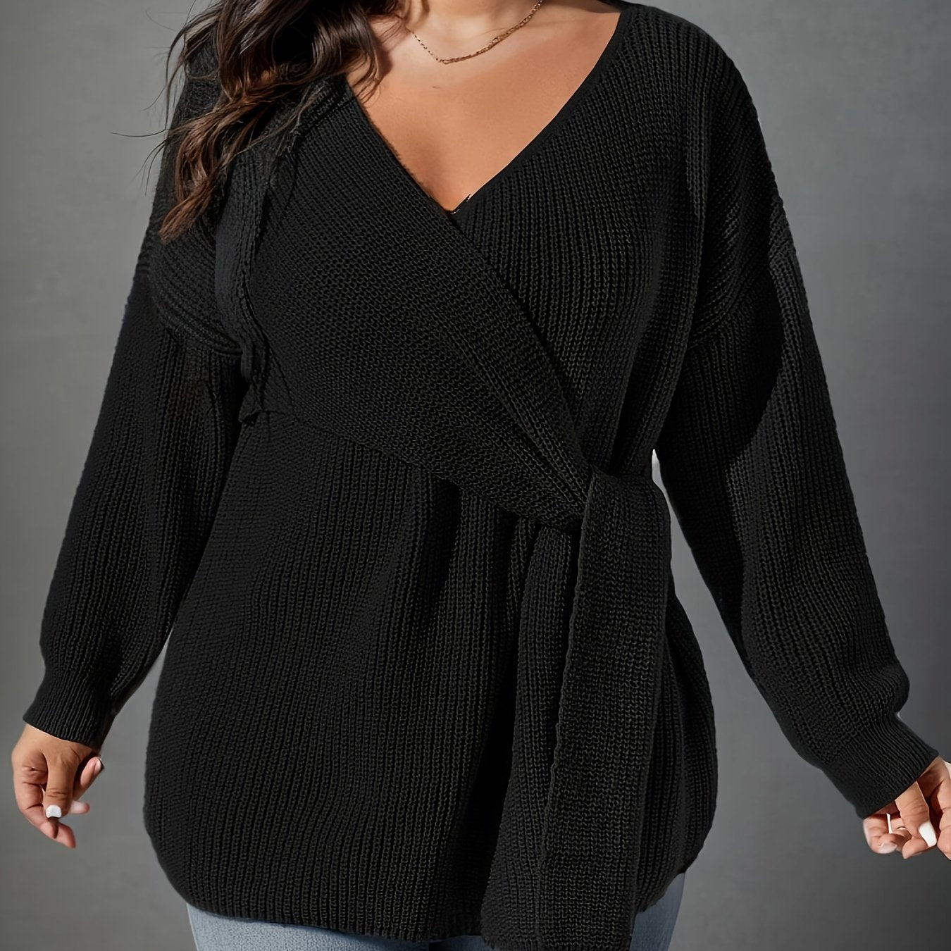Casual Sweater Women's Solid Long Sleeve Wrap Jumper