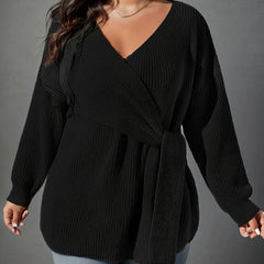 Casual Sweater Women's Solid Long Sleeve Wrap Jumper