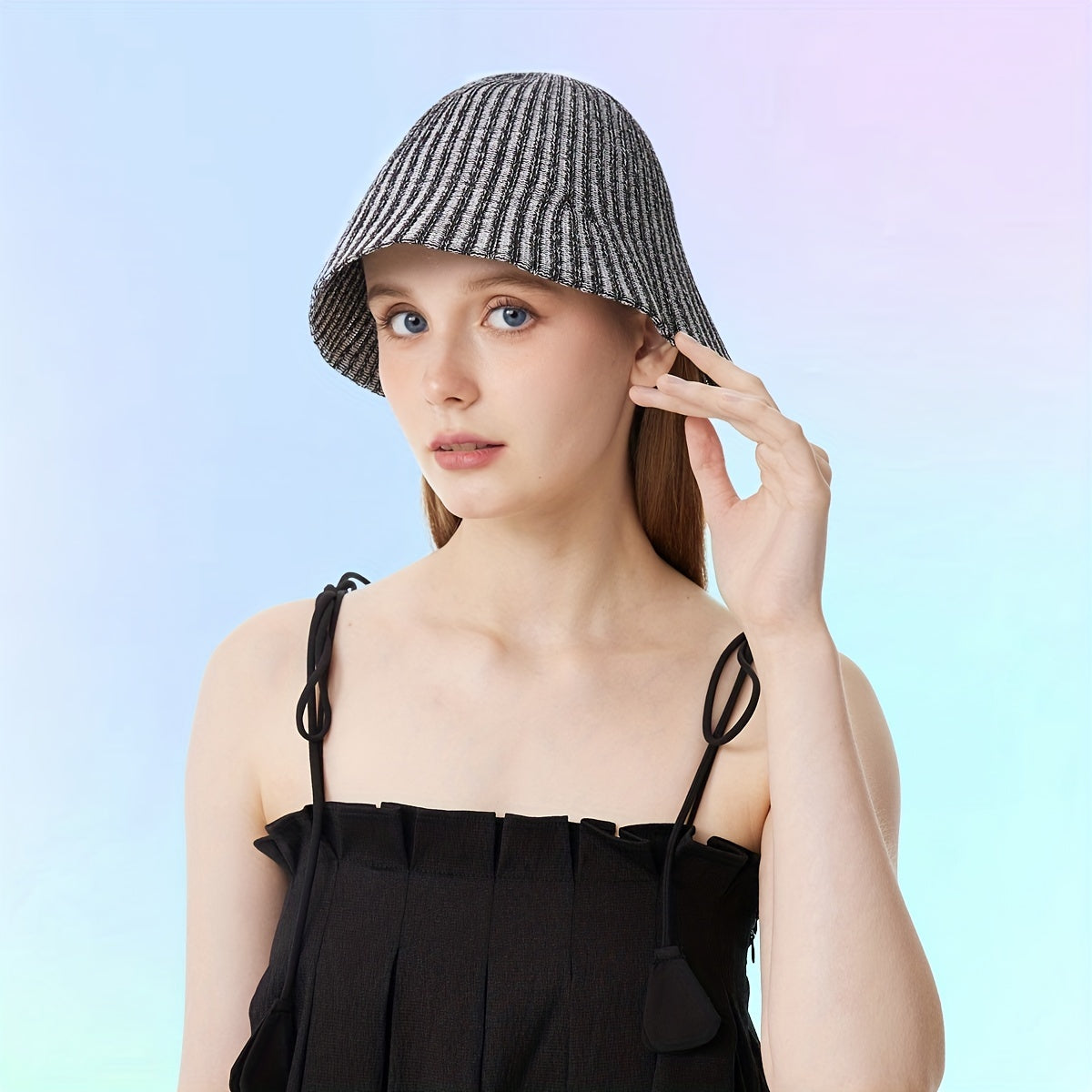 Vintage Striped Bucket Hat Casual Sunshade Basin Hat Fisherman Cap for Women