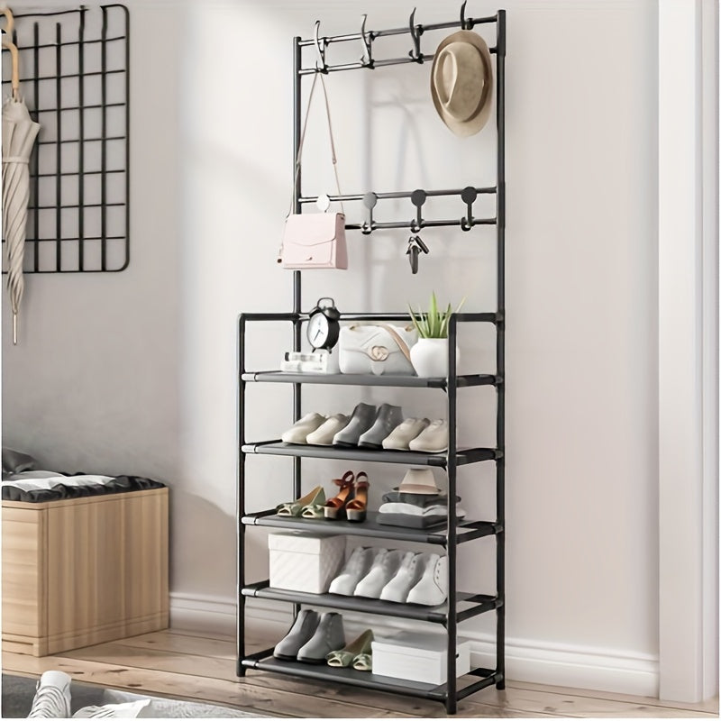 Coat Rack Shoe Storage Shelf Hanging Clothes Stand Hats Coats Balcony Drying Rac