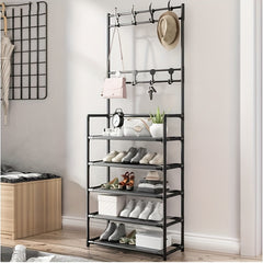 Coat Rack Shoe Storage Shelf Hanging Clothes Stand Hats Coats Balcony Drying Rac
