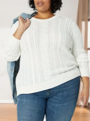 Solid Cable Knit Long Sleeve Sweater Crew Neck Pullover Jumper