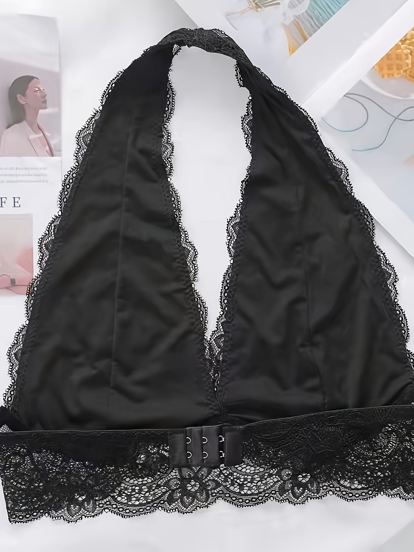 Lace Halter Bras Wavy Trim Push Up Everyday Bra Women's Lingerie