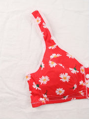 4pcs Floral Print Wireless Bras Front Buckle Push Up Bra Women's Lingerie