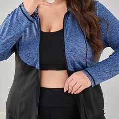 Colorblock High Neck Zipper Long Sleeve Sports Coat Plus Size