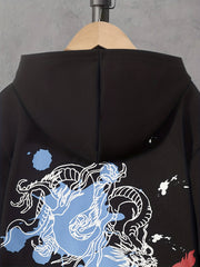 Dragon Graphic Kid's Hoodie Paint Splash Pattern Long Sleeve Top
