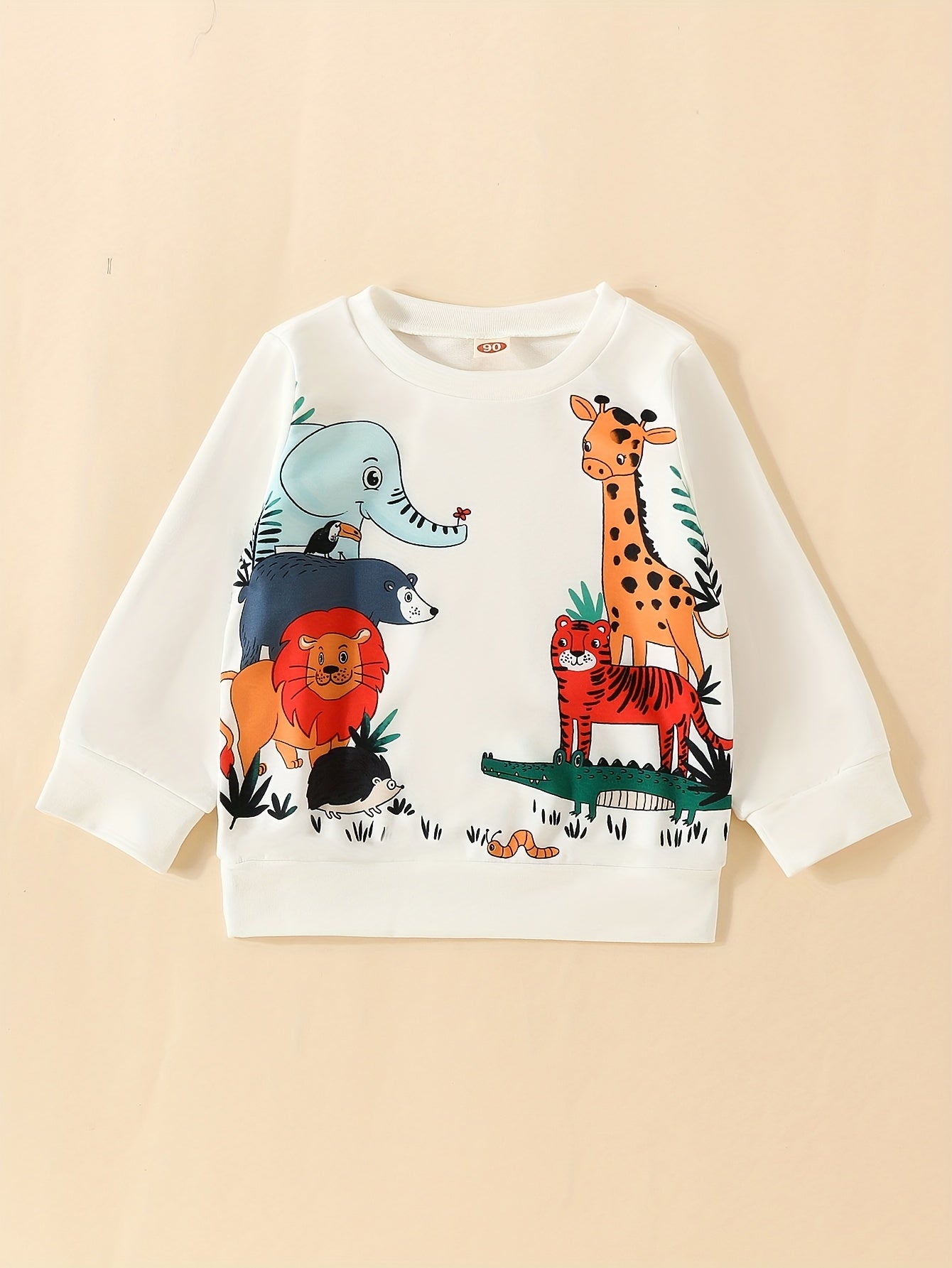 Cartoon Animals Print Boys Long Sleeve T shirt Lightweight