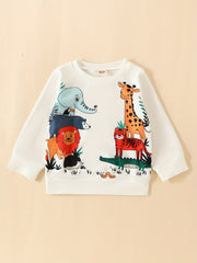 Cartoon Animals Print Boys Long Sleeve T shirt Lightweight