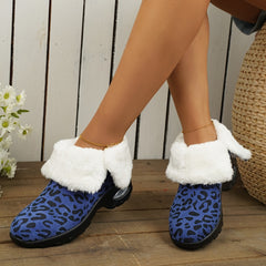 Leopard Print Winter Fleece Lining Snow Boots Non slip Mid Calf Boots