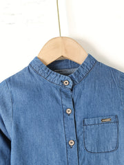 Boys Denim Shirt Stand Collar Button Casual Kids Clothes
