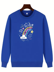 Girls Star Rainbow Graphic Crew Neck Sweatshirt Top