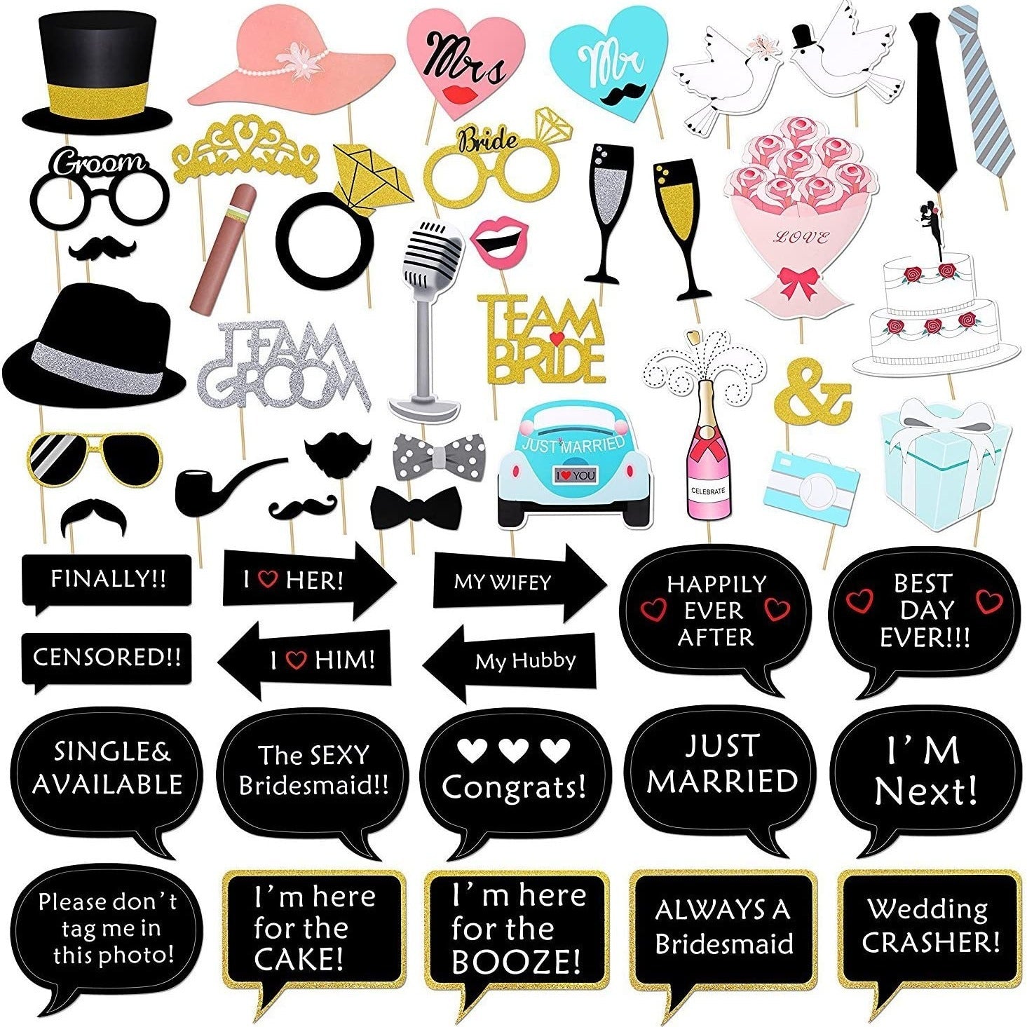 Wedding Photobooth Props Kit Engagement Photo Booth Accessories