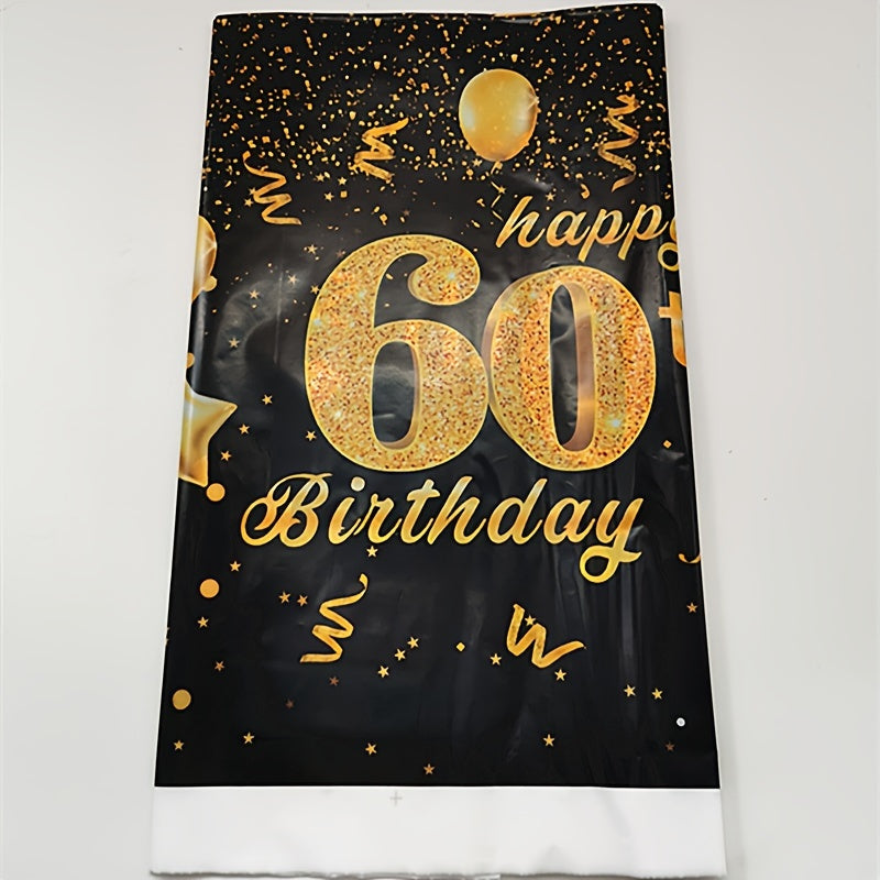 Golden Happy 60th Birthday Tablecloth Rectangular Party Table Cover